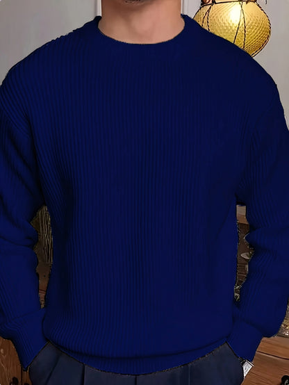 Տղամարդկանց պարզ, նորաձև միագույն երկար թևքով սվիտեր՝ հարմար աշնանային և ձմեռային սեզոնի համար, բազմակողմանի տրիկոտաժե վերնաշապիկ