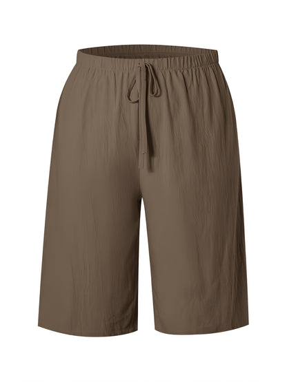 Women's Casual Solid Color Polyester Shorts with Faux Drawstring