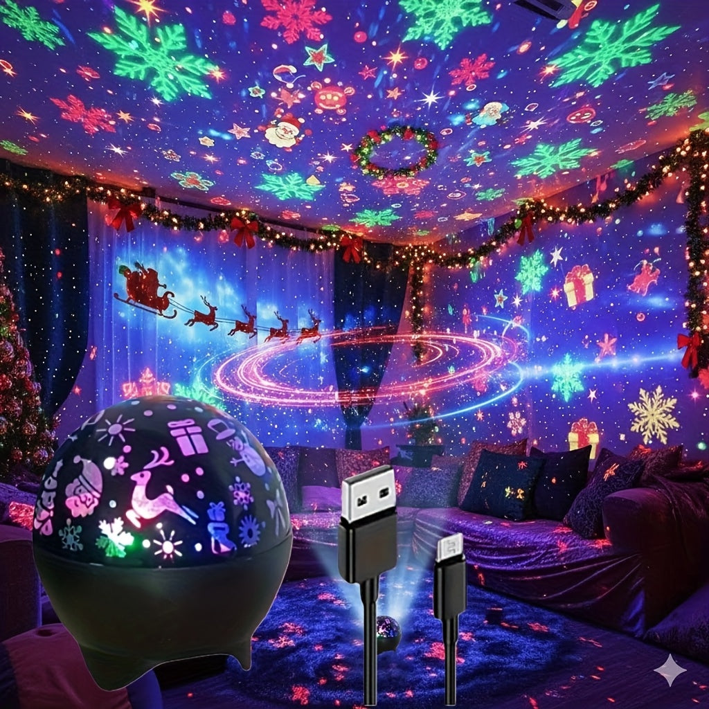 2-in-1 USB-Powered Night Light with RGB Sound Sensor & Dimmable Music Beats - USB-Powered Projection & Ambient Lighting, 5-Color RGB Night Light with Snowflake Effect