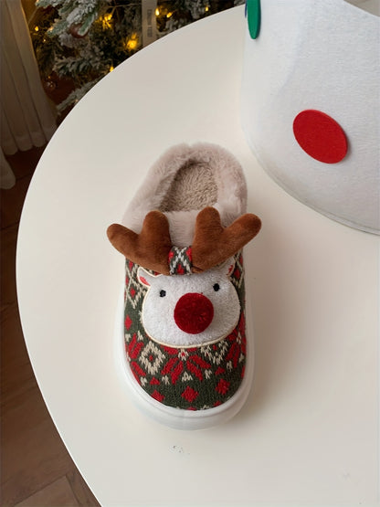 XIXITIAO Women's /Korean Style Winter Slippers - Deer & Reindeer Pattern Cozy Warm Booties, Soft Fabric & Sole for Indoor/Outdoor Use, Cute Animal Shoe for Christmas, Hand Washable