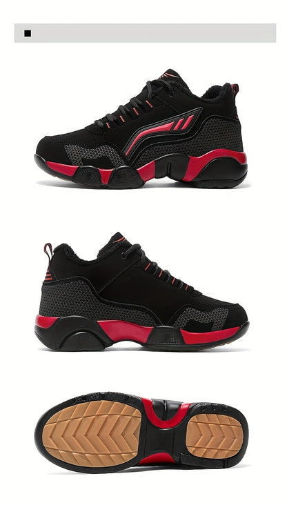 HIDEDUGO-ի ծանրքաշային ձմեռային կոշիկներ-սնիկերներ - Տաք միջին բարձրությամբ կոշիկներ, ամենագնացքային TPR ներբան, կապերով արտաքին կոշիկներ սառույցի և ձյան համար, մեծ չափսեր (սև/սպիտակ) - Ցուրտ եղանակի համար ամենօրյա և սպորտային կոշիկներ