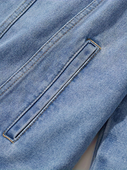 Men's Chic Washed Denim Jacket, Casual Street Style Button Up Contrast Stitching Jacket For Fall Winter