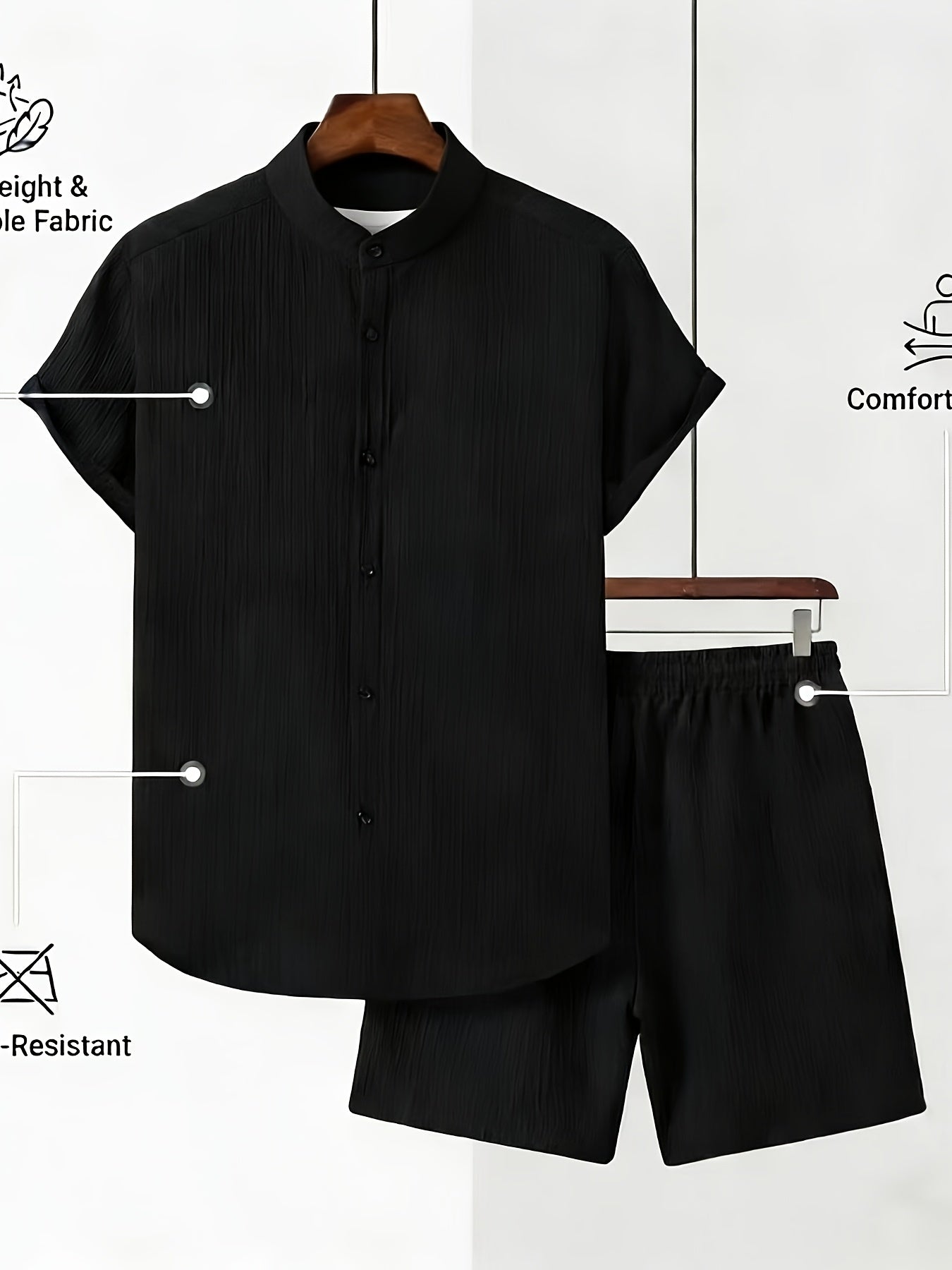 Men's Casual Summer 2-Piece Set: Stand Collar Shirt & Shorts