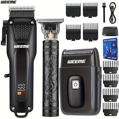 WEEME 2pcs/3pcs Premium Men's Grooming Set Professional Hair Clipper Kit with Cordless Shaver  Beard Trimmer  LCD Display & USB Fast Charge Ideal Gift for Father's Day/Birthday/Anniversary (For Dad/Husband/Groom)