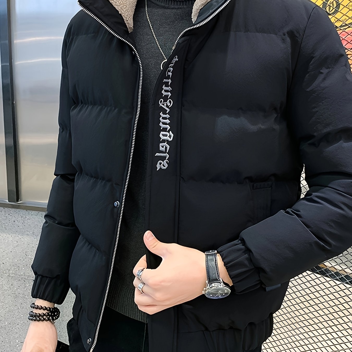 Տղամարդու ձմեռային բաճկոն - հաստ, տաք և նորաձև՝ կայծակաճարմանդով և գրպաններով, սև, ազատ չափսի՝ ցուրտ եղանակի համար, ձմեռային հագուստ