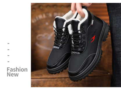 Men'S Winter Fashion Non-slip Snow Boots | High-Top, Thickened, Casual, Microfiber Upper, Rubber Sole, Lace Closure