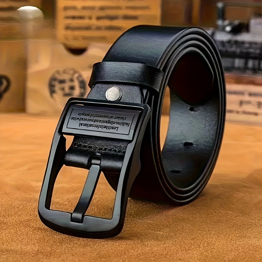 A Men'S Belt Featuring a Black Alloy Buckle - Adjustable with a Vintage Double-Sided Design, Suitable for Both Business And Casual Wear, And Made to Last As a Classic Style - ayq