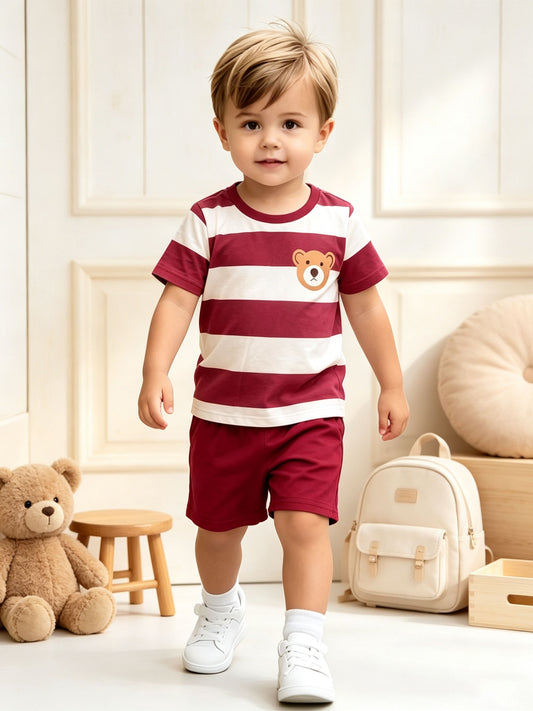 Boys Summer Casual Blue White Stripe Short Sleeve T-Shirt & Shorts Set