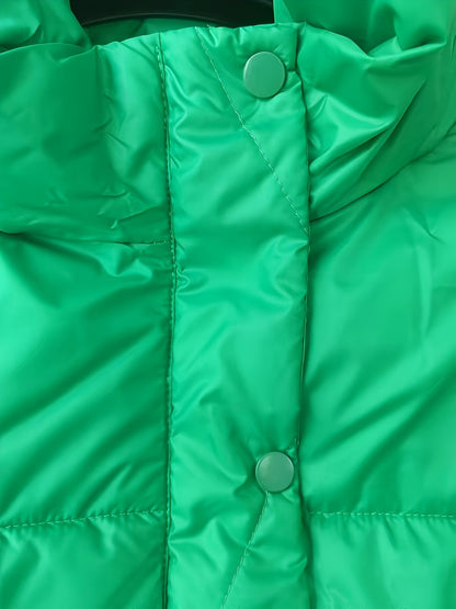 Կանացի նորաձև ձմեռային կայծակաճարմանդով և գլխարկով բաճկոն - ամենօրյա, հաստ վերնազգեստ գրպաններով, երկար թևքերով, չձգվող գործվածք, միագույն, 100գ/մ², իդեալական է ցուրտ եղանակի համար, ձմեռային հագուստ