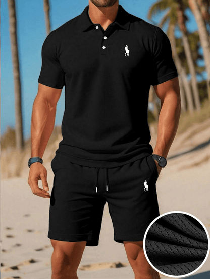 Men's Summer Polo Shirt & Shorts Set Lightweight Quick-Dry