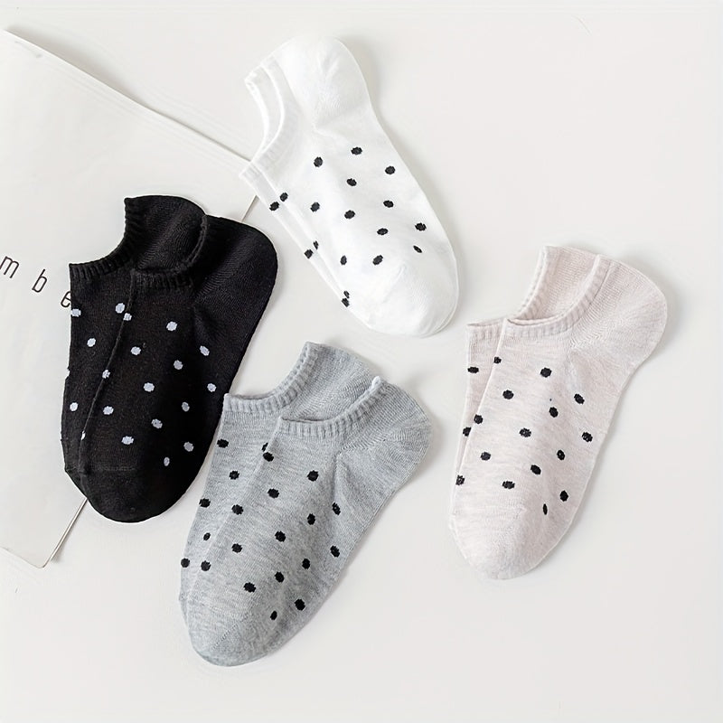 4 Pairs Polka Dot Print Socks, Simple College Style Low Cut Invisible Socks, Women's Stockings & Hosiery