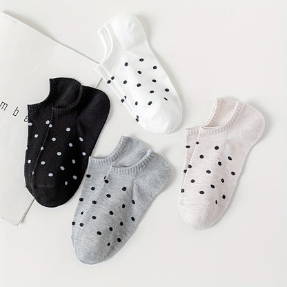 4 Pairs Polka Dot Print Socks, Simple College Style Low Cut Invisible Socks, Women's Stockings & Hosiery