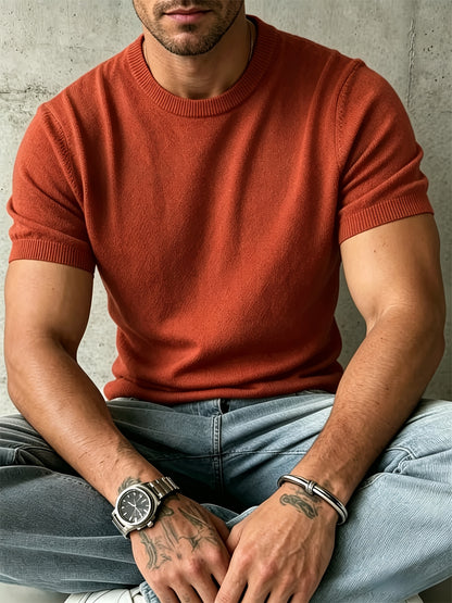 Men's Casual Knit Short Sleeve Crew Neck Sweater