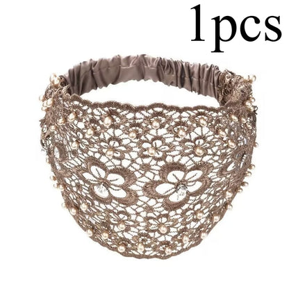 Boho Wide Lace Headband with Breathable Beaded Design