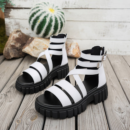 Plus Size Platform Sandals with Back Zipper and Cross Strap
