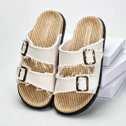 Men's Adjustable Double Buckle Summer Slides with Soft Sole