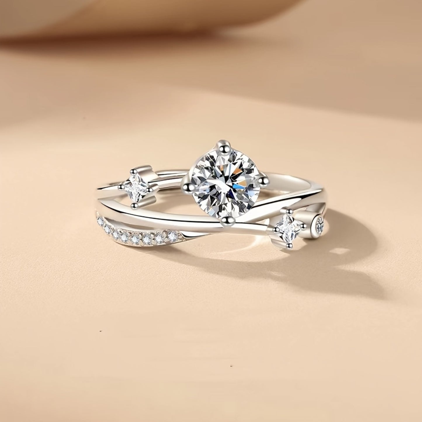 Adjustable Women’s Starry Sky Ring with Synthetic Cubic Zirconia