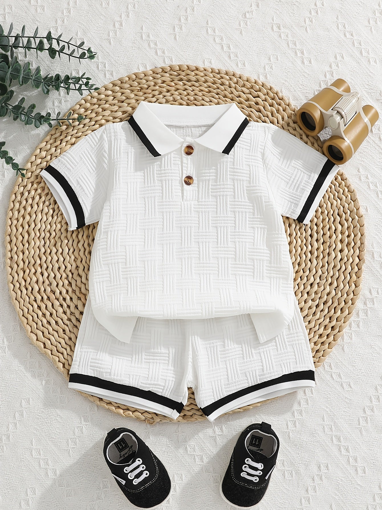 Boys' Summer Polo Shirt & Shorts Set in Jacquard Fabric