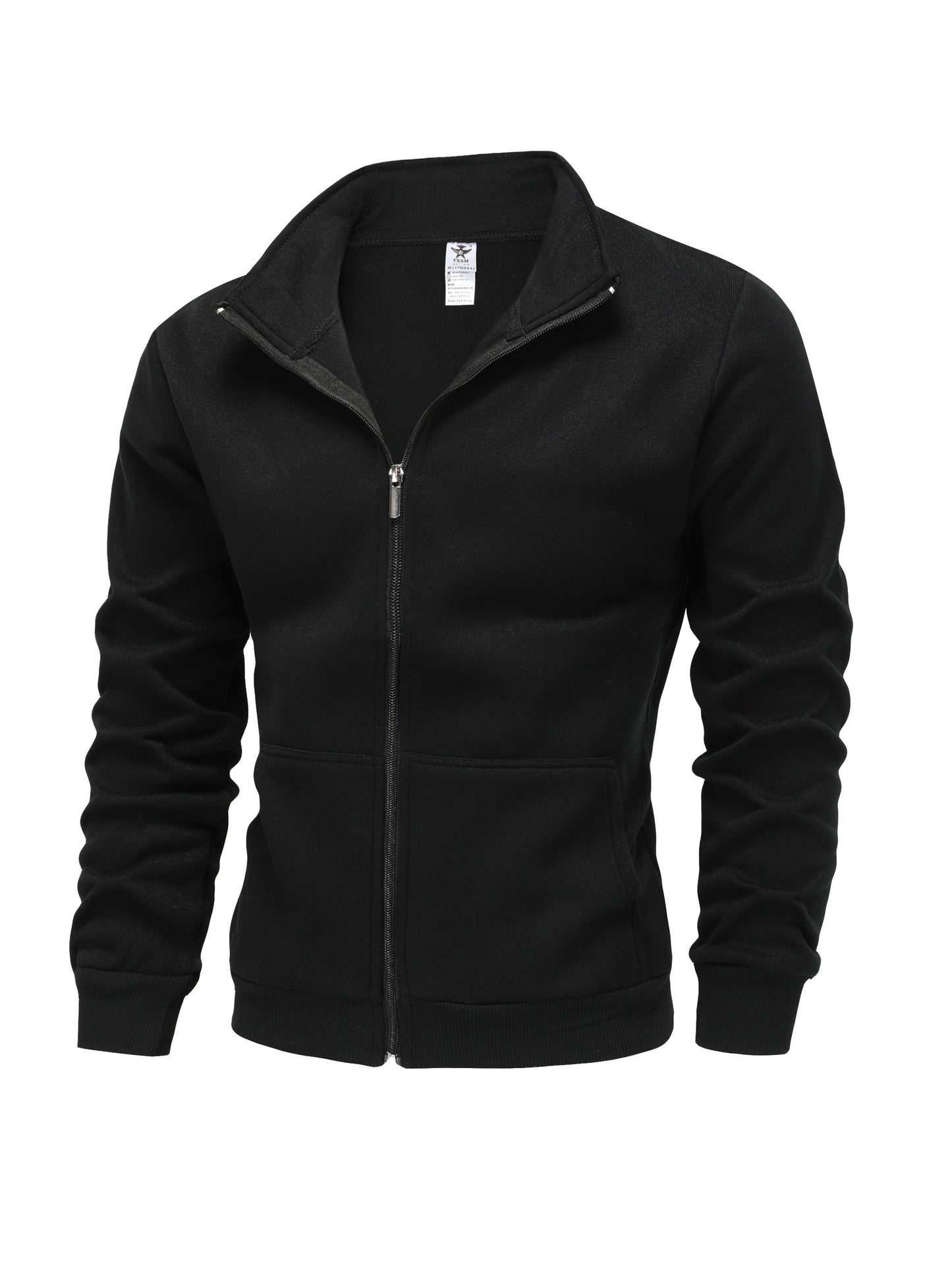 Warm High Neck Jacket, Men's Casual Slant Pocket Zip Up Athletic Jacket For Fall Winter