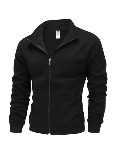 Warm High Neck Jacket, Men's Casual Slant Pocket Zip Up Athletic Jacket For Fall Winter