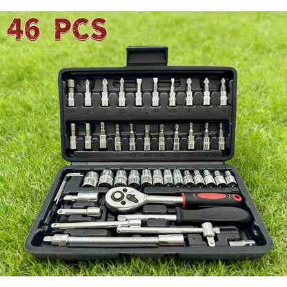 46pcs Professional Multi-Size Auto Repair Tool Set | Designed for European Cars, Includes Torque Wrench and Hex Keys, Durable Chrome Vanadium Steel, Suitable for Car Maintenance, Motorcycles, Bicycles, and Home Repairs, Black