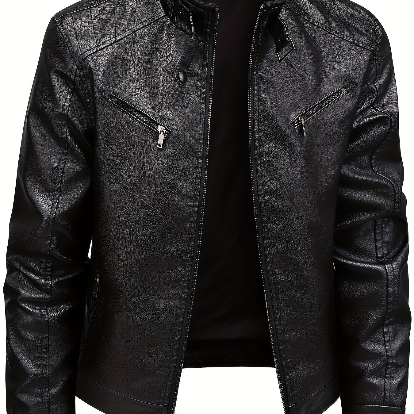 Men's Stylish Burgundy Jacket - Fall/Winter Trendy Stand Collar Biker Jacket with Multiple Zippered Pockets, Casual Design for Casual Attire, Fall Jacket | Modern Casual Jacket | Glossy Finish Jacket - ayq