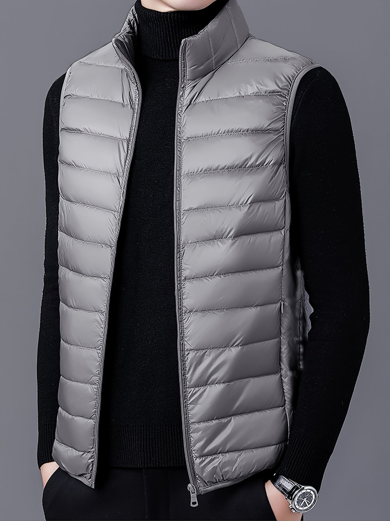 Men's Fashion Solid Color Single Vest, Youth Outdoor Sports Casual Jacket, Men's Spring Autumn Thin Stand Collar Cardigan Vest