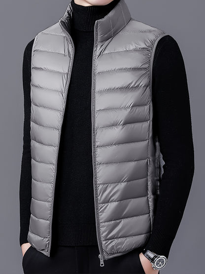 Men's Fashion Solid Color Single Vest, Youth Outdoor Sports Casual Jacket, Men's Spring Autumn Thin Stand Collar Cardigan Vest