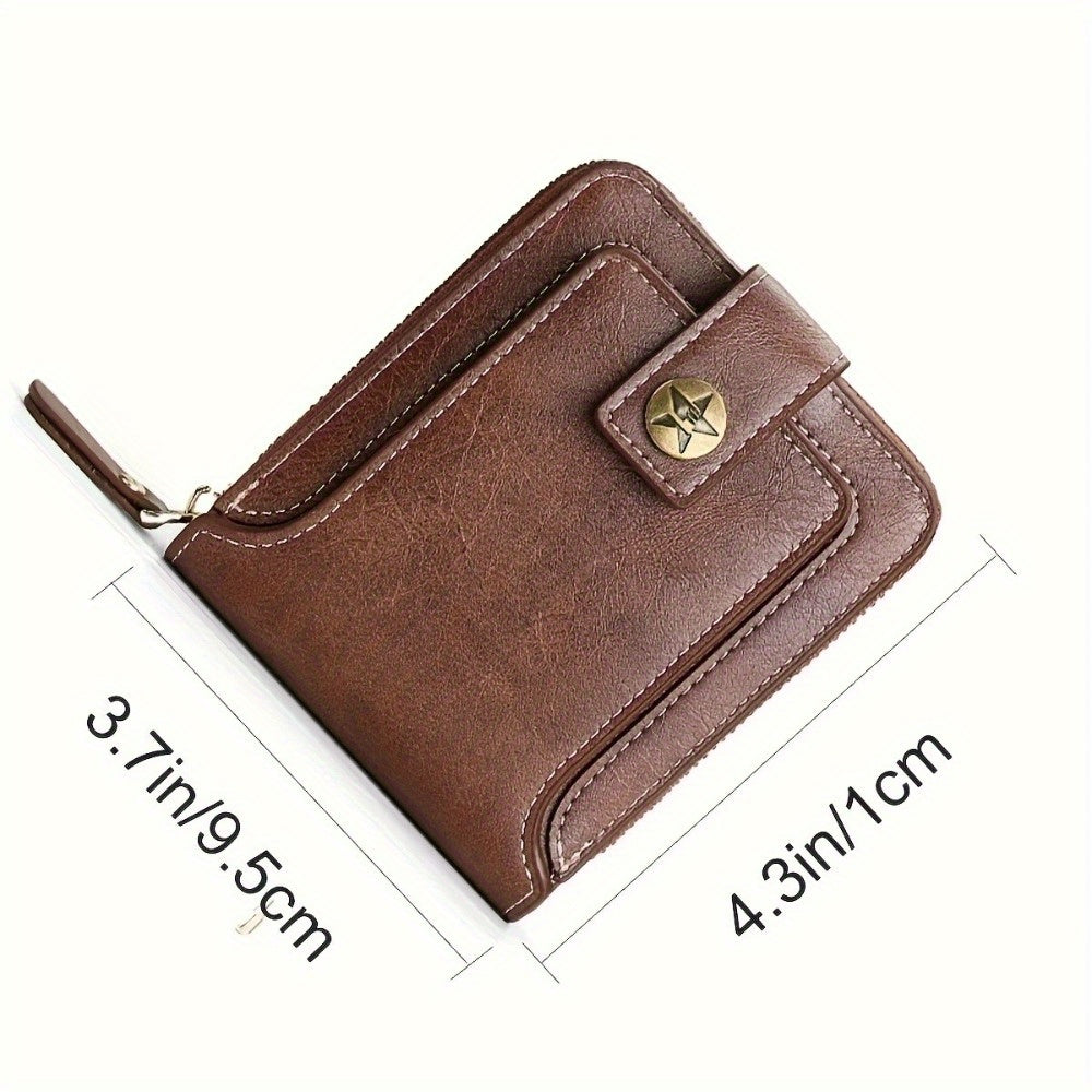 Stylish Men'S Faux Leather Wallet Featuring a Tree Motif, Compact Design with a Zipper for Credit Cards And Coins.