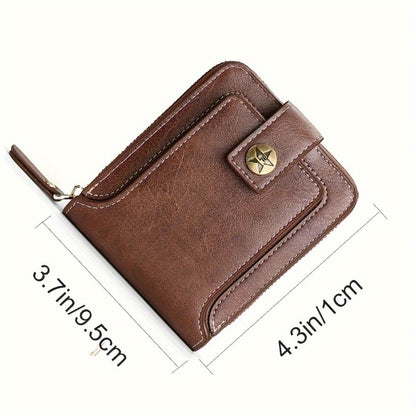 Stylish Men'S Faux Leather Wallet Featuring a Tree Motif, Compact Design with a Zipper for Credit Cards And Coins.