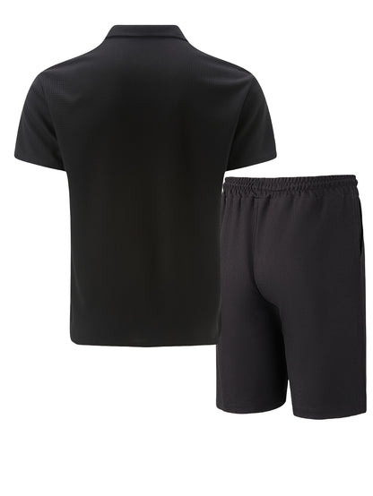Men's Summer Casual 3-Piece Tracksuit Waffle Knit Half-Zip