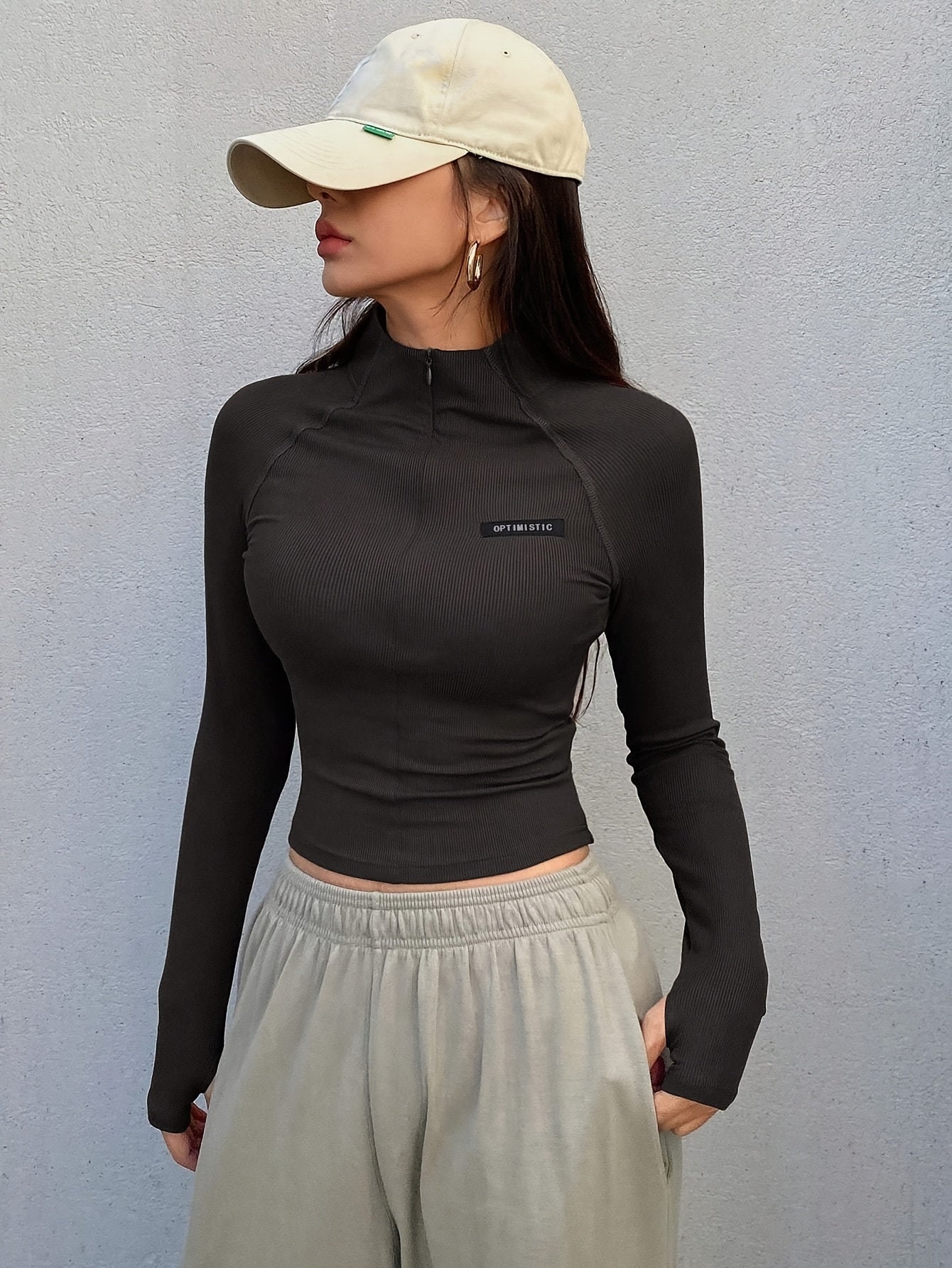 Slim-Fit Long Sleeve Half-Zip T-Shirt with High Neck