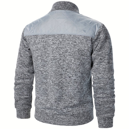 Men's Blocking Quilted Jacket For Spring And Autumn, Casual Stylish Outdoor Stand Collar Coat As Gift