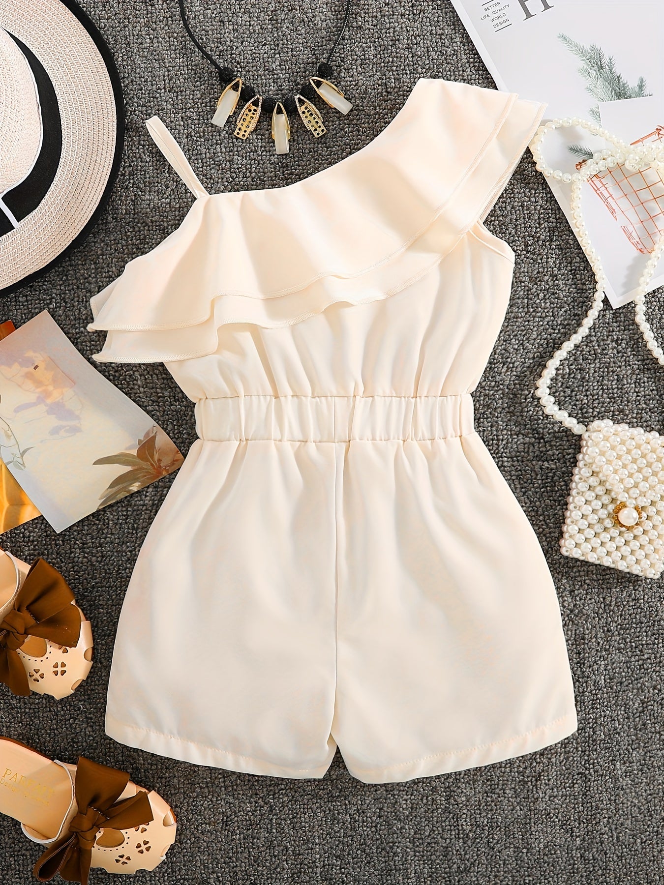 Girls White Rompers One Shoulder Ruffles Jumpsuits Մանկական ամառային հագուստ