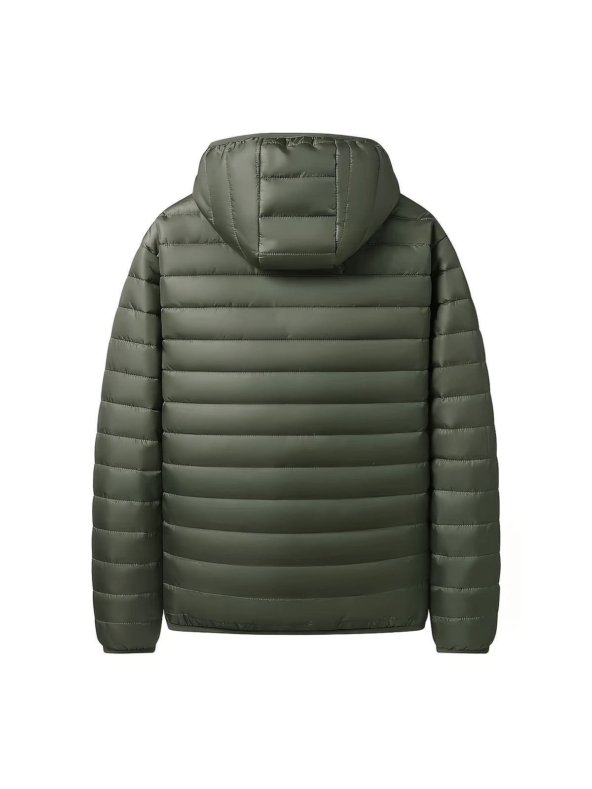 Men's Quilted Hooded Jacket with Ribbed Cuffs for Winter