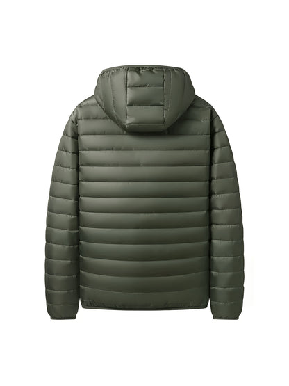 Men's Quilted Hooded Jacket with Ribbed Cuffs for Winter