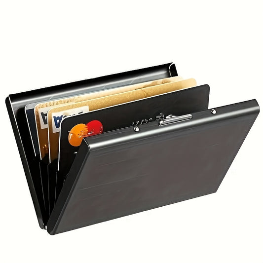 Բարձրորակ չժանգոտվող պողպատից RFID արգելափակող քարտապան տղամարդկանց համար – Նրբագեղ սև մետաղական դրամապանակ բազմաթիվ բաժանմունքներով, կատարյալ նվեր Հայրերի օրվա համար հայրիկի համար, քարտերի անվտանգ պահպանում | Փայլեցված մակերես | Մետաղական կառուցվածք