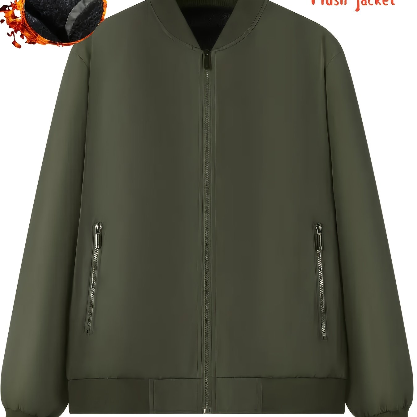 Men's Thermal Bomber Jacket - Heavyweight Winter Coat with Zippered Pocket, Casual Black Jacket, Polyester Outerwear for Men, Ideal for Aviation & Everyday Use, Casual Jacket For Men, Lightweight Jacket For Men, Winter Clothe