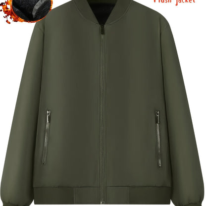 Men's Thermal Bomber Jacket - Heavyweight Winter Coat with Zippered Pocket, Casual Black Jacket, Polyester Outerwear for Men, Ideal for Aviation & Everyday Use, Casual Jacket For Men, Lightweight Jacket For Men, Winter Clothe