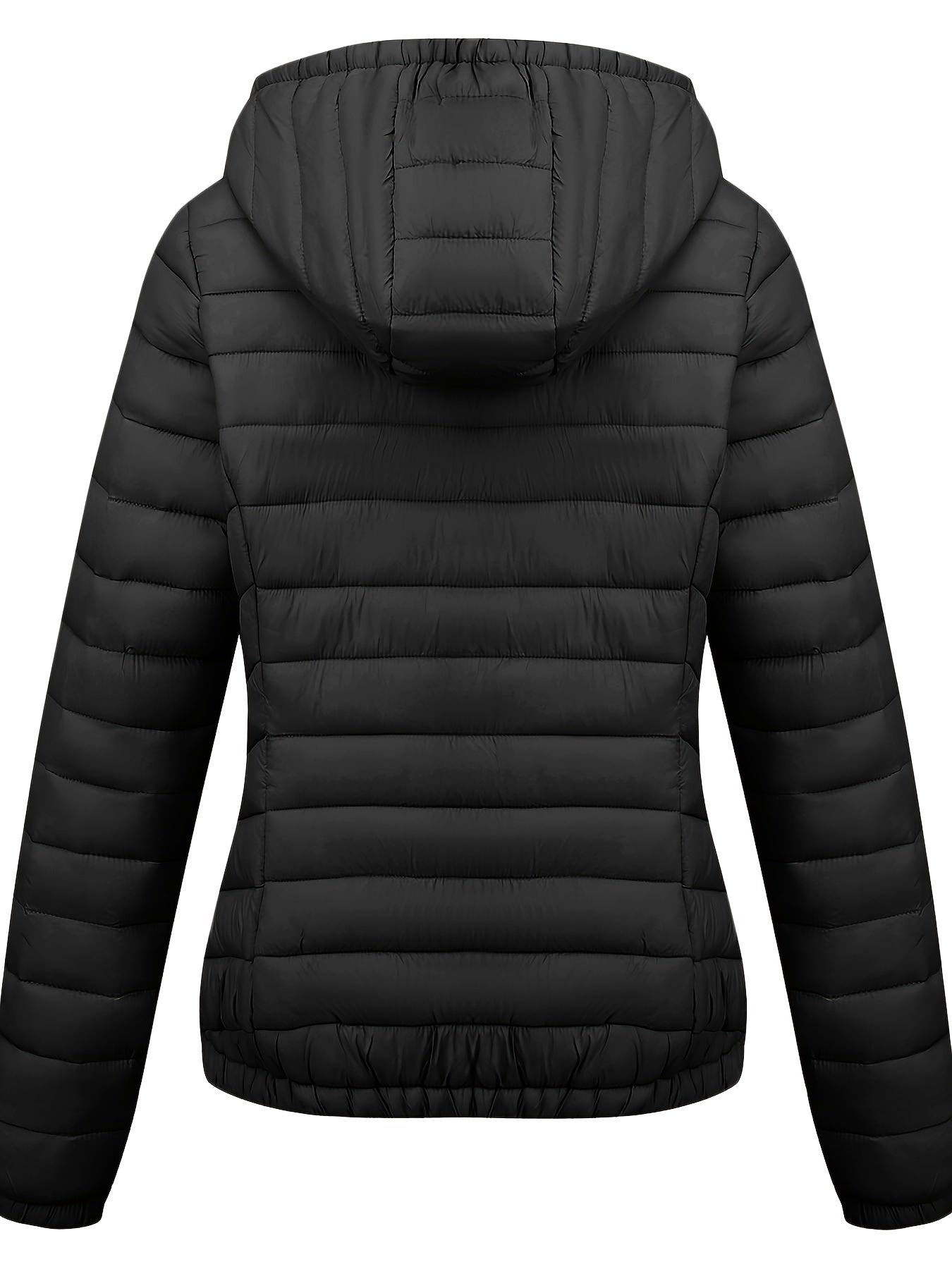 Կանացի թեթև, սև, գլխարկով ձմեռային բաճկոն՝ գրպաններով - Էլեգանտ երկար թևքերով վերնազգեստ, նեյլոնե նյութ, կայծակաճարմանդով դիզայն, իդեալական է առօրյա կամ ճանապարհորդության համար, ձմեռային վերարկուներ