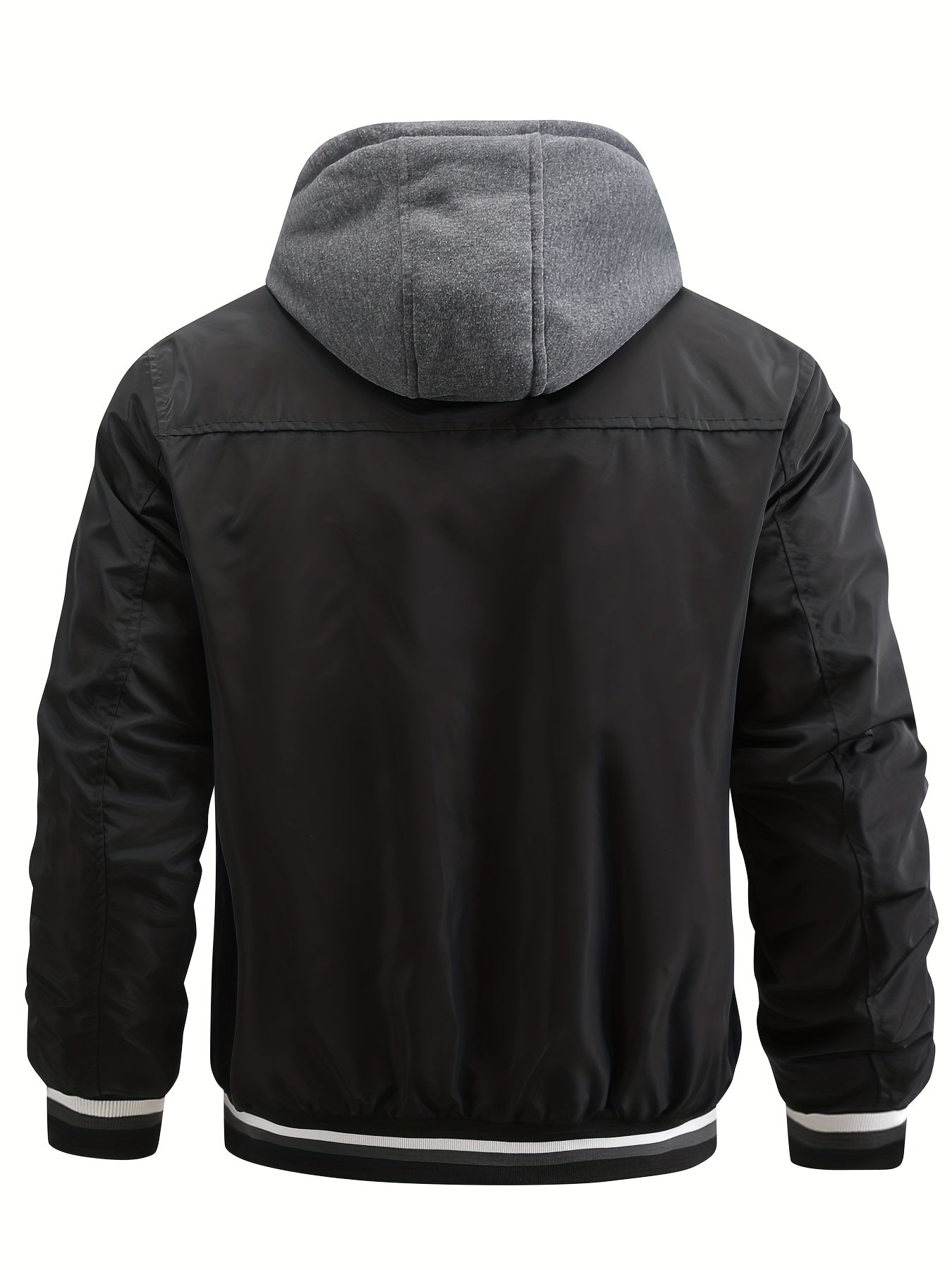 Men'S Winter Jacket with Detachable Hood - Warm Fleece-Lined Zip-Up Coat, & Orange Contrast Design, Polyester Lining, Regular Fit for Cold Weather, Casual Outerwear, Durable Zipper Closure