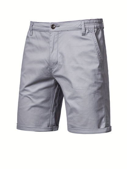 Men's Classic Fit Cotton Twill Flat Front Solid Chino Short With Slant Pockets And Elastic Waist
