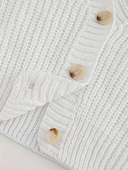 Elegant Drop Shoulder Women's Knit Cardigan with Contrasting Buttons - Long Sleeve, Ribbed Detail, Polyester, Perfect for Fall/Winter