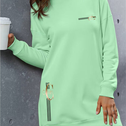 Կանացի էլեգանտ տառերով տպագիր գլխարկով սվիտեր - հաստ բրդյա աստառով երկար զգեստ՝ ոսկեգույն գրվածքով և ոսկեգույն գրվածքով, առջևի կայծակաճարմանդով փակվող, բոլոր եղանակների համար նախատեսված առօրյա էլեգանտ սվիտեր, գեղեցիկ վերնաշապիկ