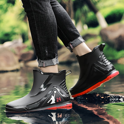 Men's All-Season Rubber Ankle Rain Boots with Anti-Slip Soles