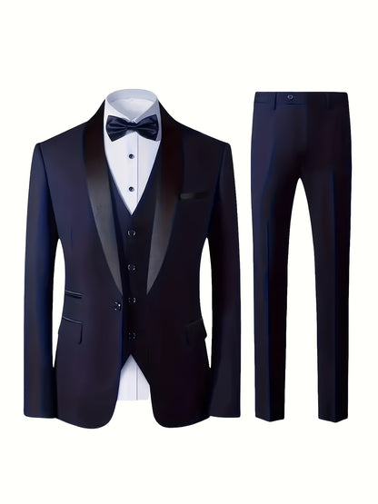 Men's Slim-Fit Notch Lapel 3-Piece Suit with Vest and Pants