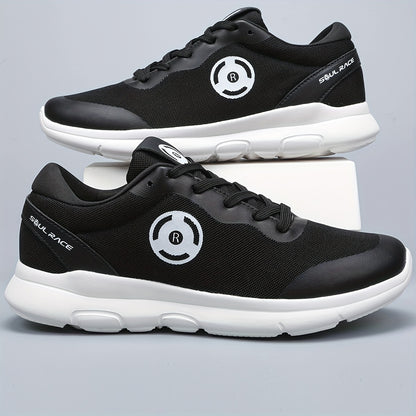 Men's Lightweight Breathable Mesh Sneakers - Casual Lace-Up Running Shoes with EVA Cushioning, Black & White Design, Sizes 8-14