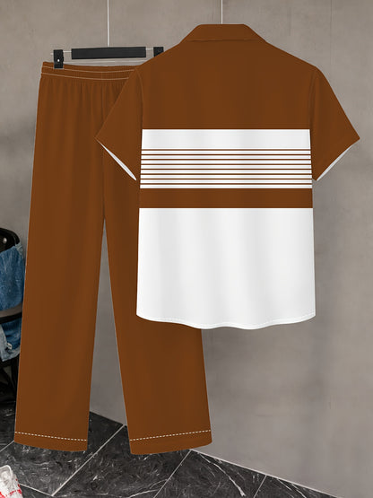 Men's Casual Color-Block Shirt and Pants Set for Summer