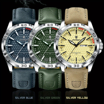 Men's Quartz Watch with PU Leather Strap, Casual Elegant Style