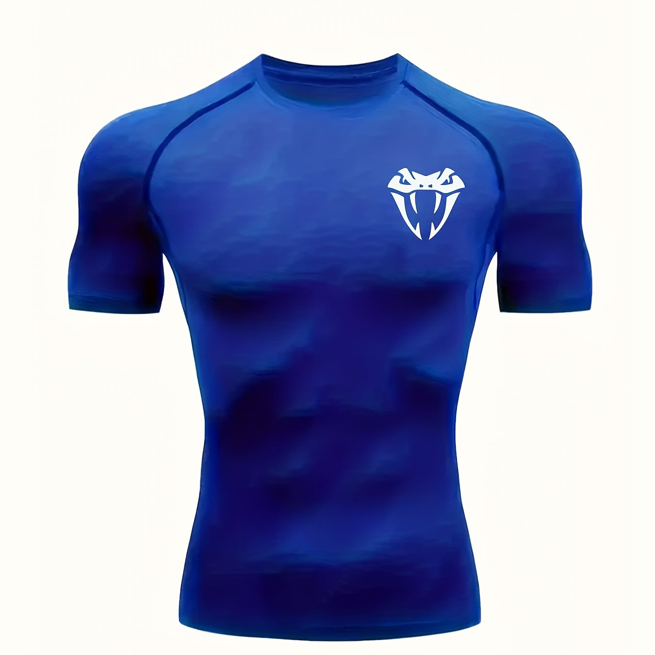 Men'S Quick-Dry Athletic Compression T-Shirt with Serpent Head Logo - Short Sleeve, High Stretch, Breathable Fabric for Running  Workout, Blue